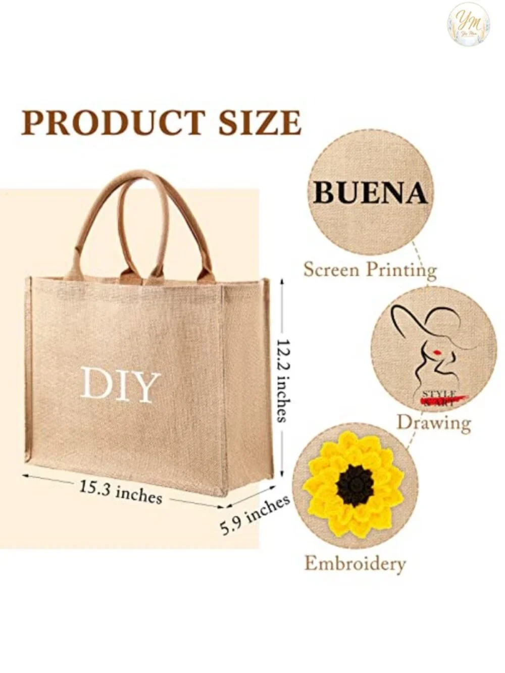10-Pack Burlap Jute Tote Bags, Reusable Grocery & Shopping Bags with Handles,